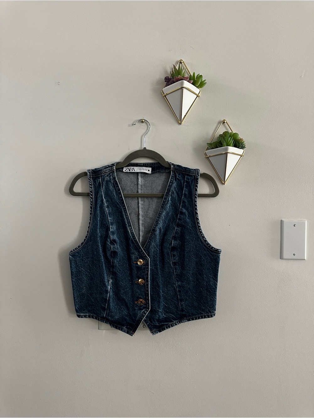 Zara Cropped Denim Vest Blue Size L